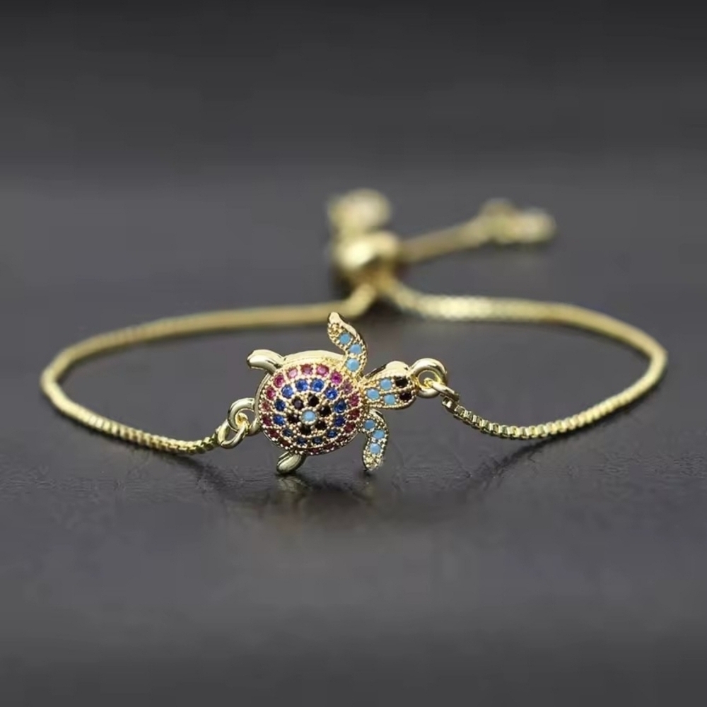 So Pretty and Premiun quality Gold Turtle🐢 Bracelet with Multicolor Crystals